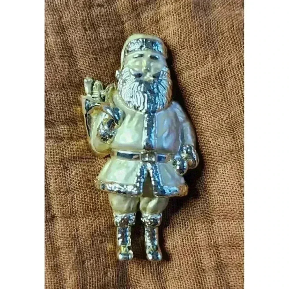 Vintage AJC Large Satin Gold Santa Claus Brooch Sack Christmas Toys Christmas
